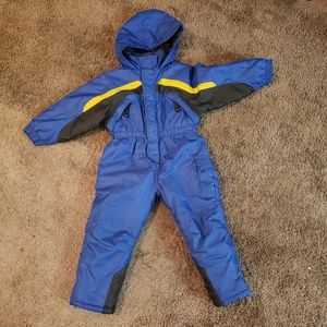Swiss Alps child's snowsuit rugged wear size 4 Vtg? Nylon blue, yellow, & black.